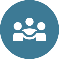 An icon image depicting a group of people on a blue circle background.