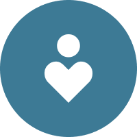 An icon image depicting a user with a big heart on a blue circle background.
