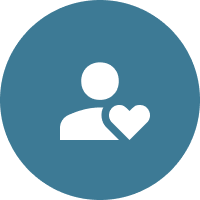 An icon image depicting a user with a heart on a blue circle background.